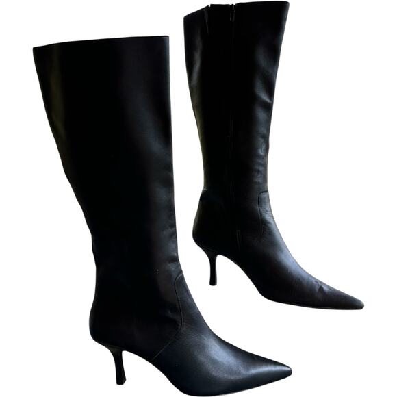 BP Krystal Pointed Toe Leather Boots Womens SZ 8M High Heel Tall Sleek Coquette - Picture 1 of 16